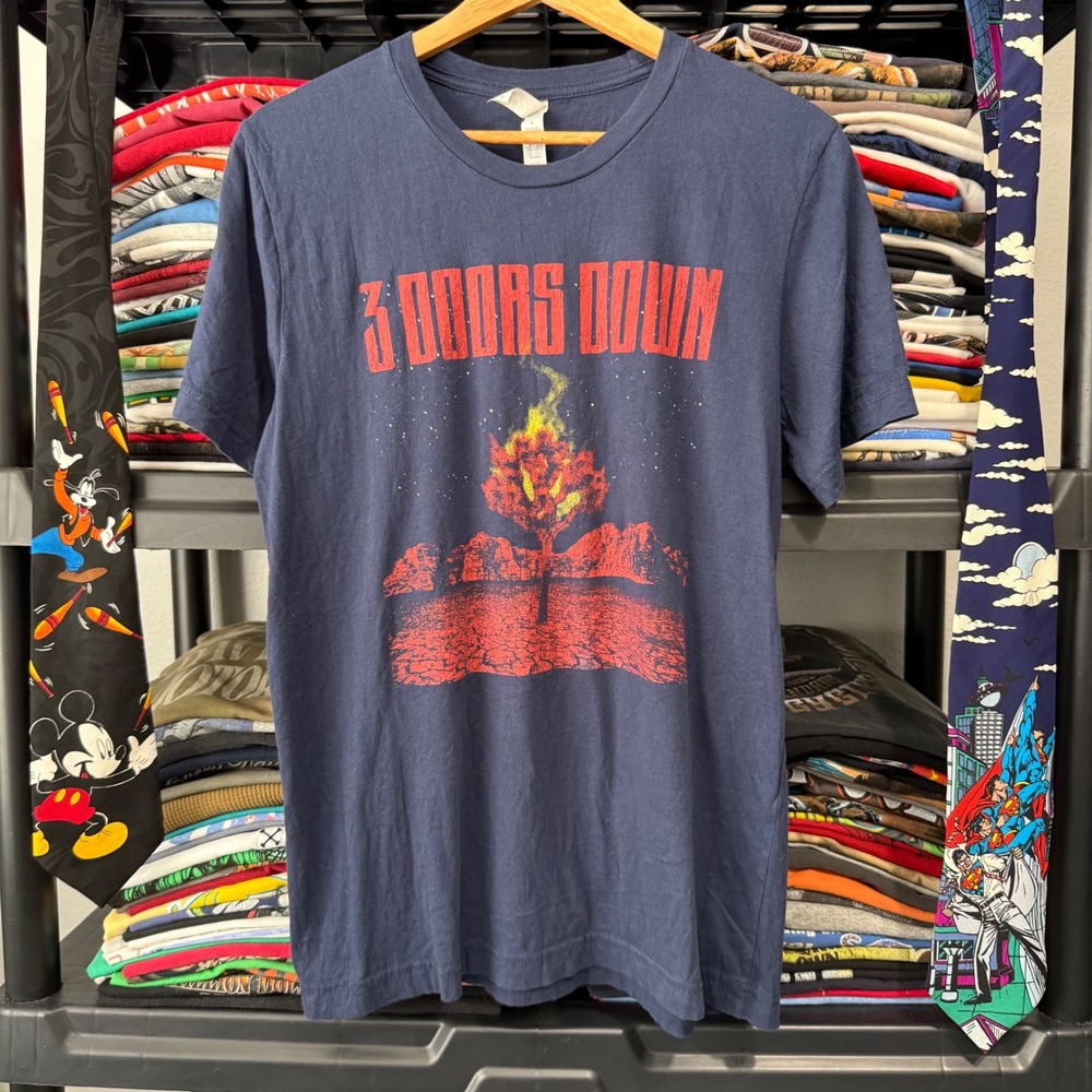 Retro Navy 3 Doors Down Burning Tree Graphic T-Shirt Size M